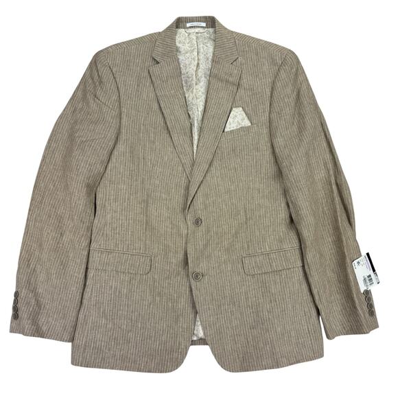 Bar III Mens Slim Fit 100% Linen Pinstripe Suit Jacket Tan 42L